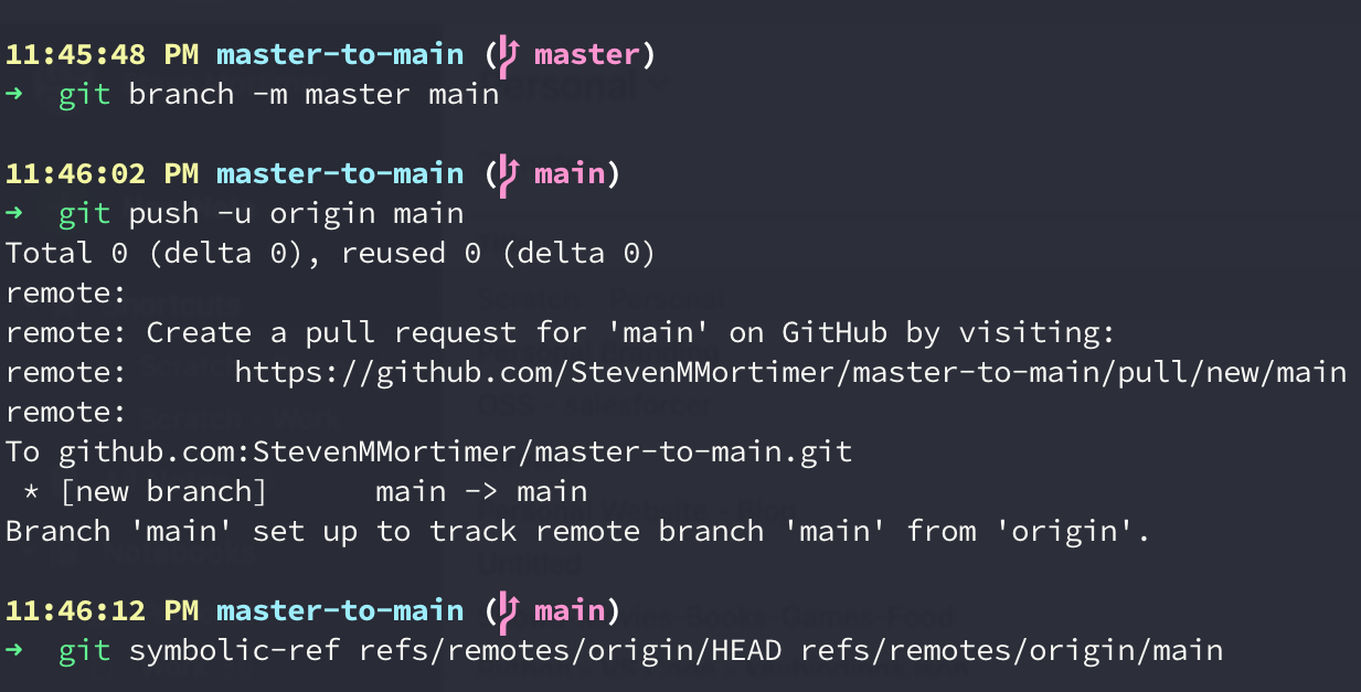 git change branch to master branch